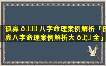 孤寡 🐛 八字命理案例解析「孤寡八字命理案例解析大 🦁 全」